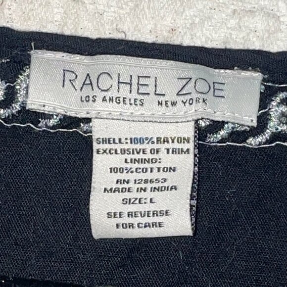 Rachel Zoe Black Gold Silver Embroidered Long Sleeved Dress Swim Coverup Size L - Picture 7 of 10